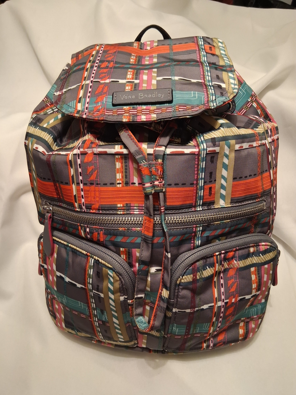 VERA BRADLEY Multicolor Plaid Print Drawstring Backpack - Style: Midtown Cargo - Picture 2 of 14